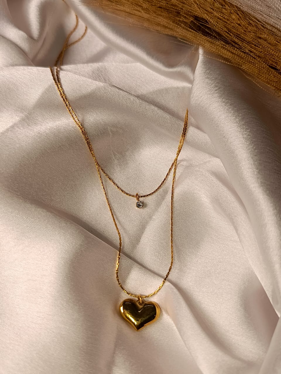 Anti-Tarnish Gold-Plated Layered Heart & Solitaire Necklace