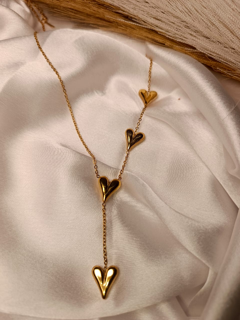 Anti-Tarnish Gold-Plated Heart Lariat Necklace