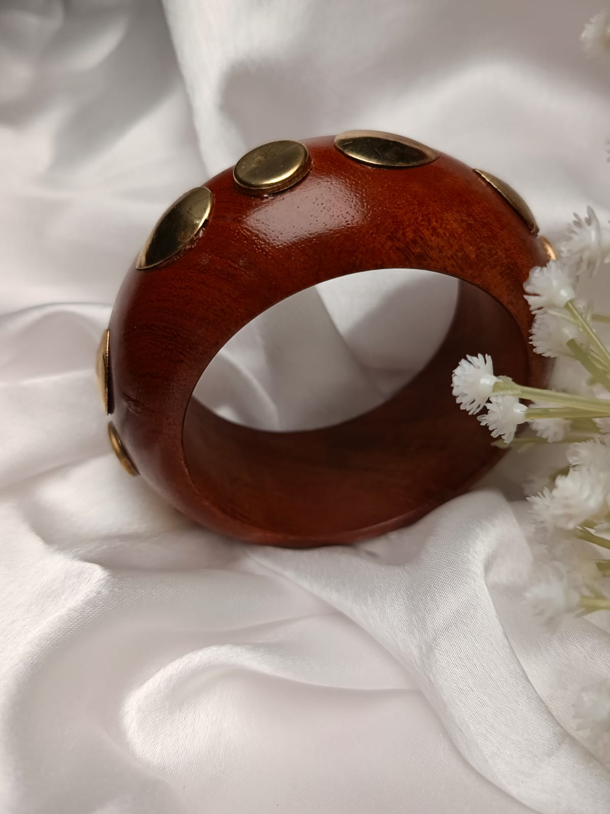 Trending Bohemian Luxe Wooden Cuff with Gold Accents size upto 2'8