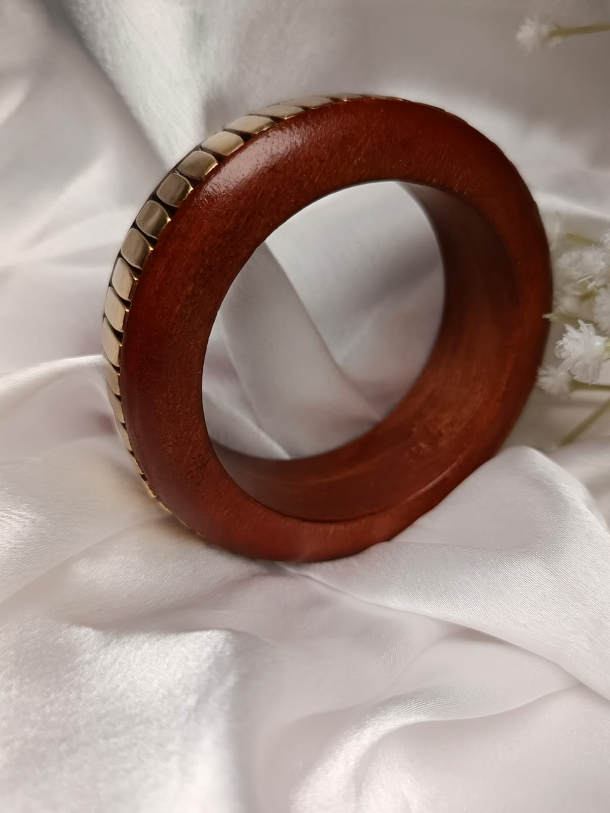 Geometric Wood Bangle with Gold Bar Inlays size upto 2'8