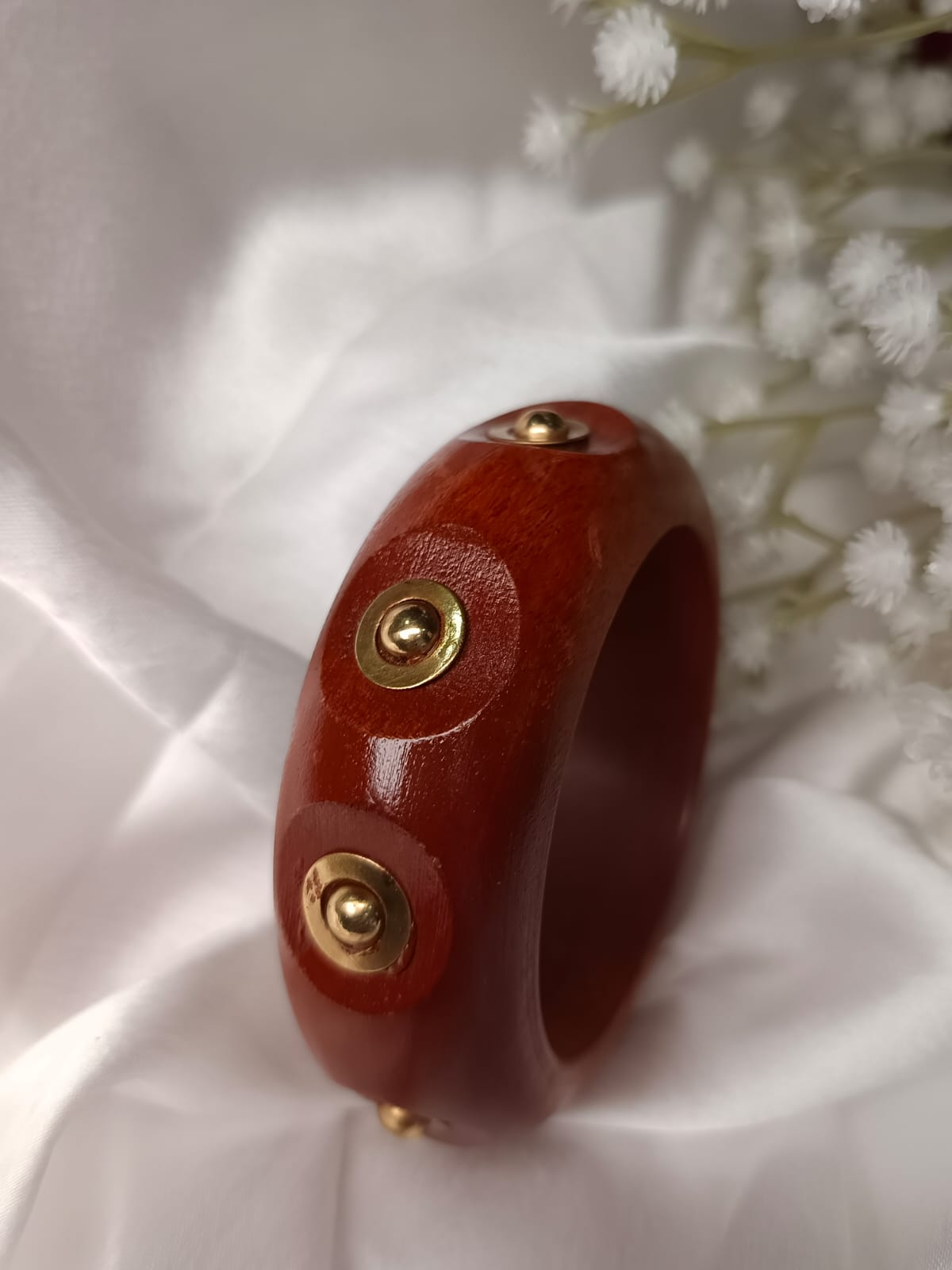 Wooden Bangle with Gold "Bullseye" Inlays - Unique Statement Jewelry size upto 2'8