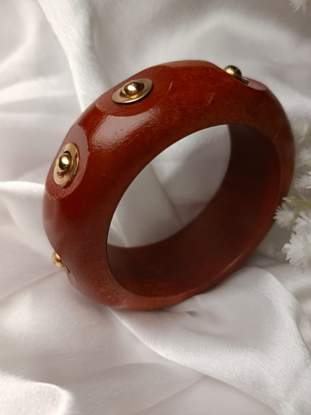 Wooden Bangle with Gold "Bullseye" Inlays - Unique Statement Jewelry size upto 2'8