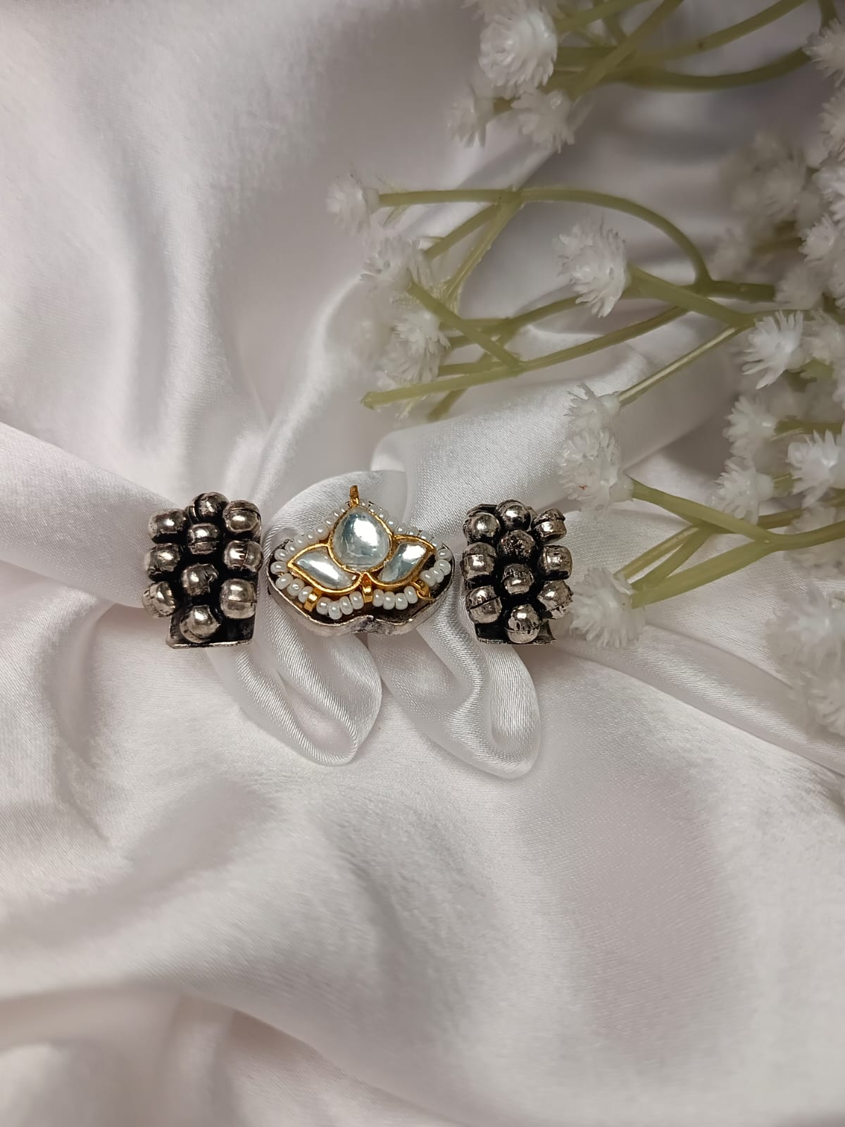 Adjustable Artisan Parrot & Pearl Brass Statement Ring