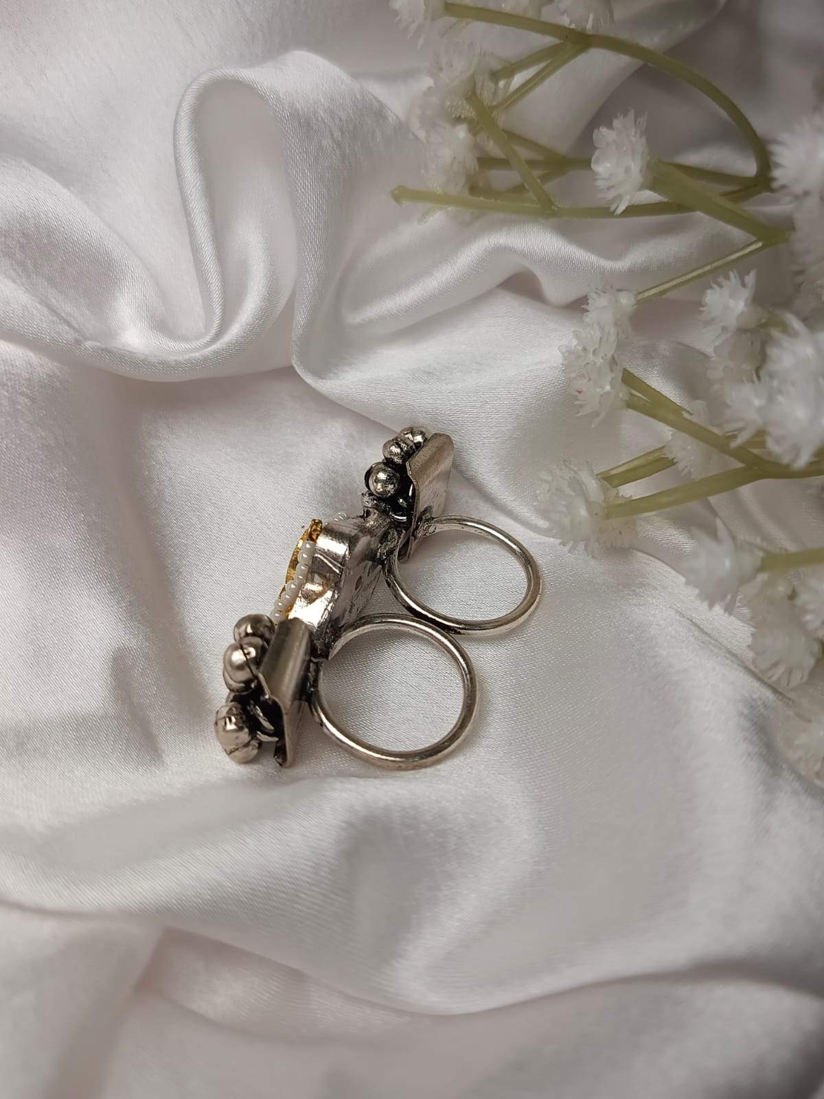 Adjustable Handcrafted German Silver Ring with Detailed Pattern