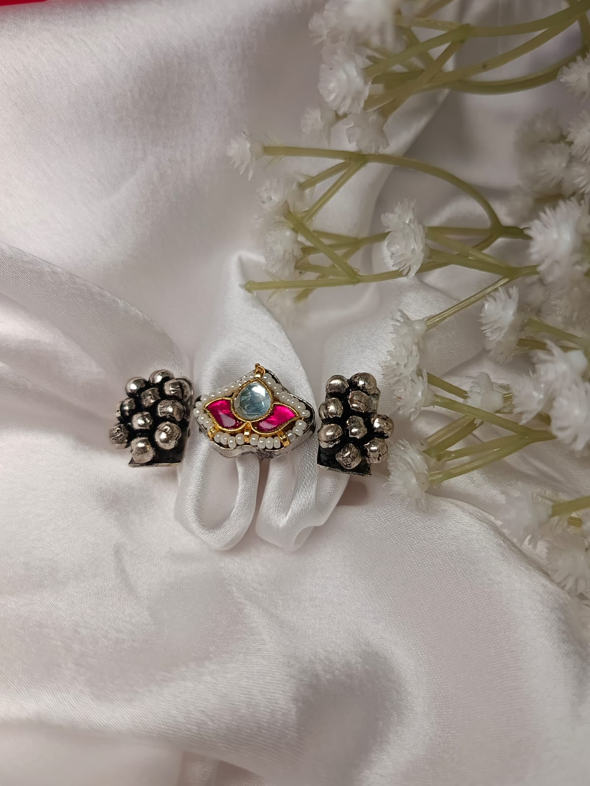 Adjustable Artisan Parrot & Pearl Brass Statement Ring