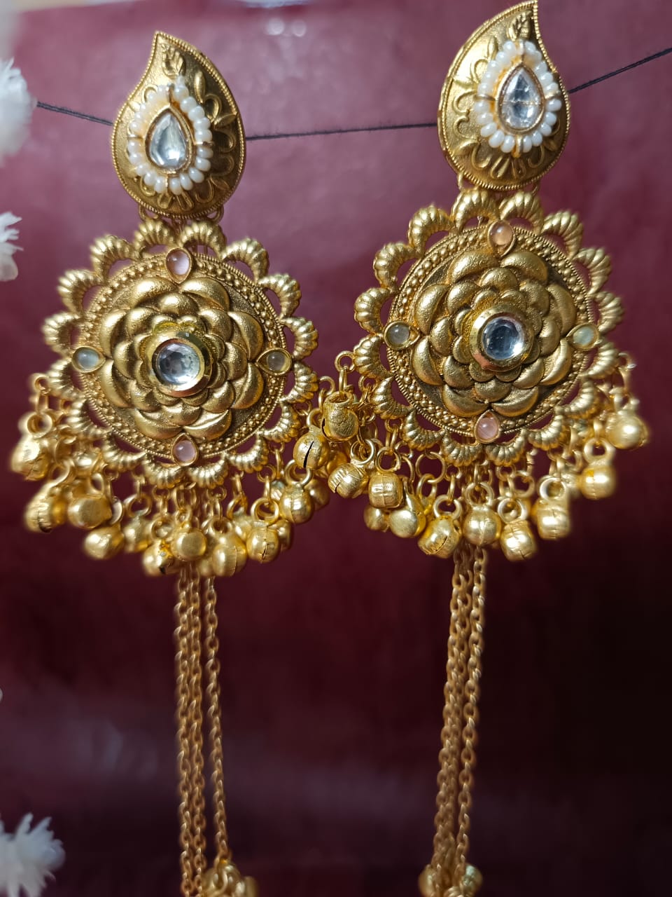 Traditional Indian Brass Earrings with Long Chains