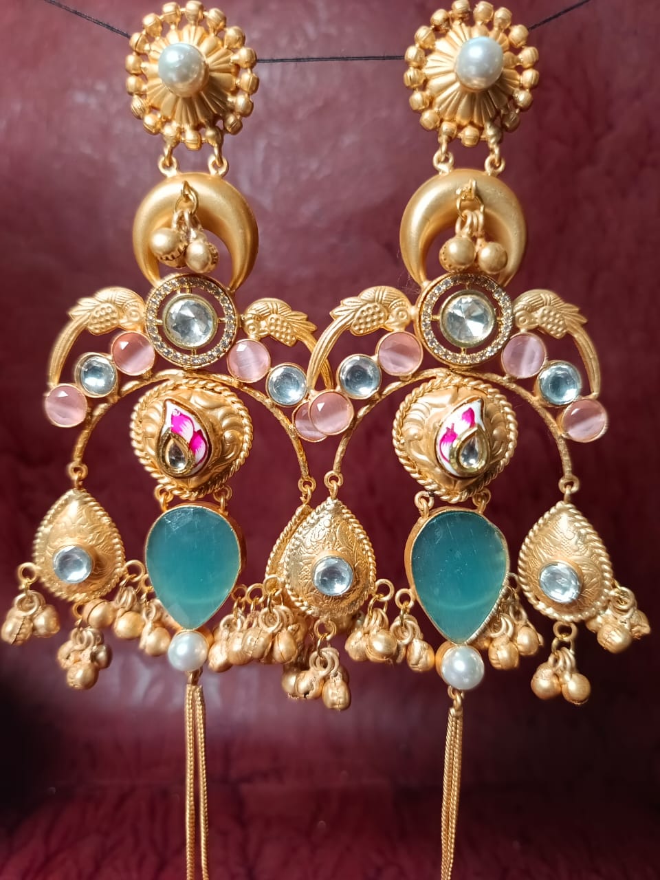Handcrafted Multi-Stone Brass Chandbali Earrings