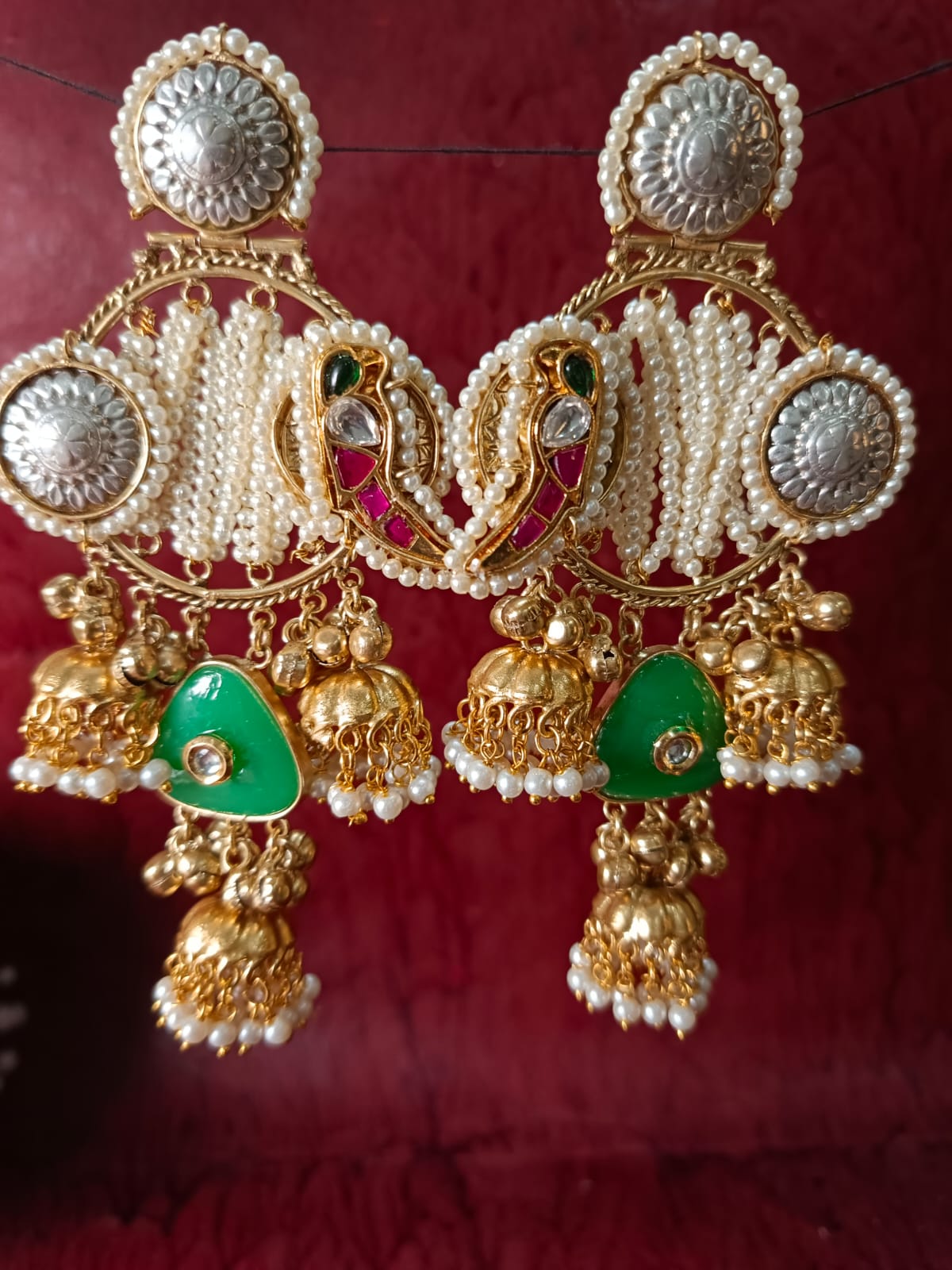 Exquisite Brass Jhumka Earrings with Kundan & Pearl Detailing