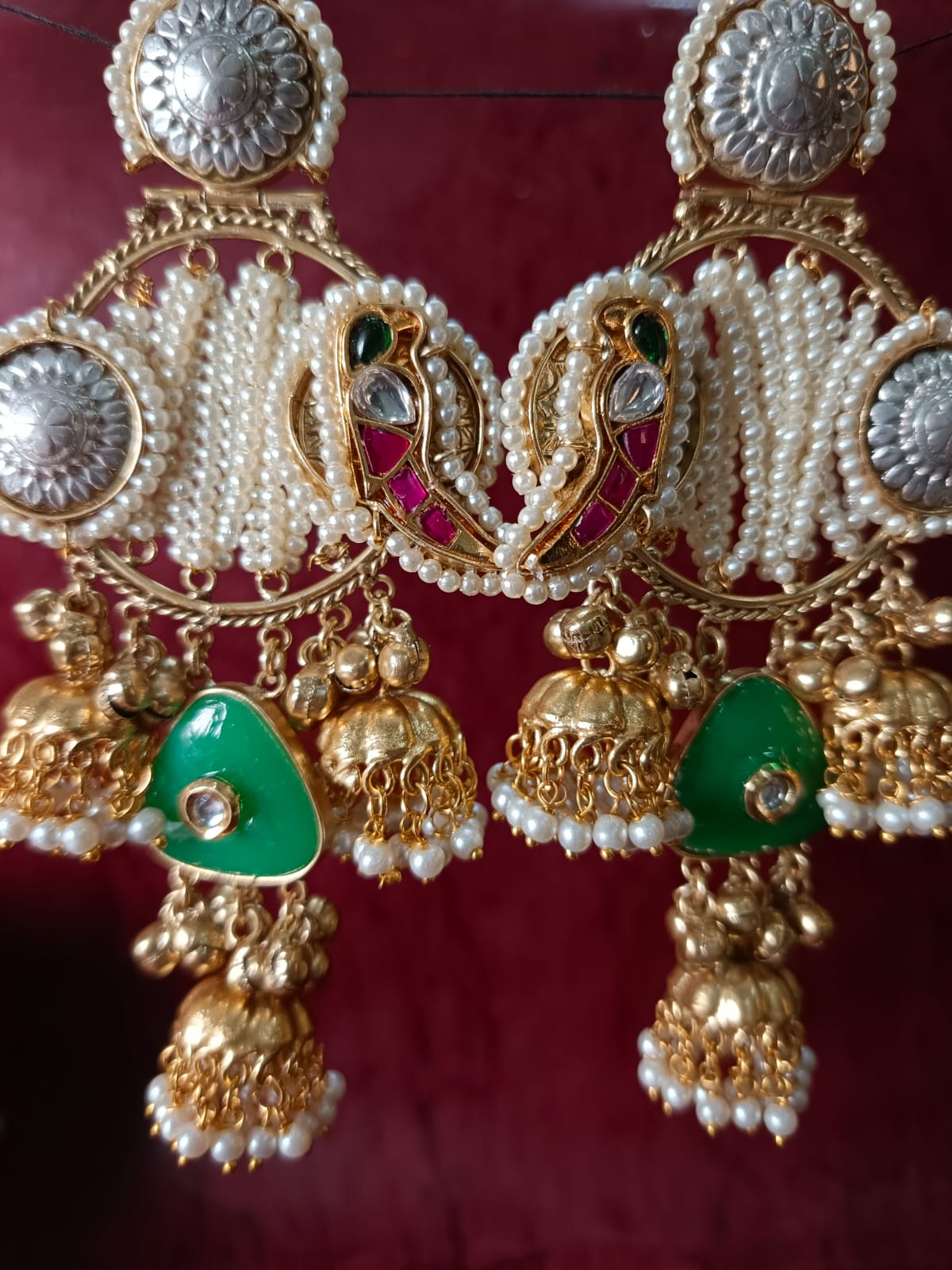 Exquisite Brass Jhumka Earrings with Kundan & Pearl Detailing