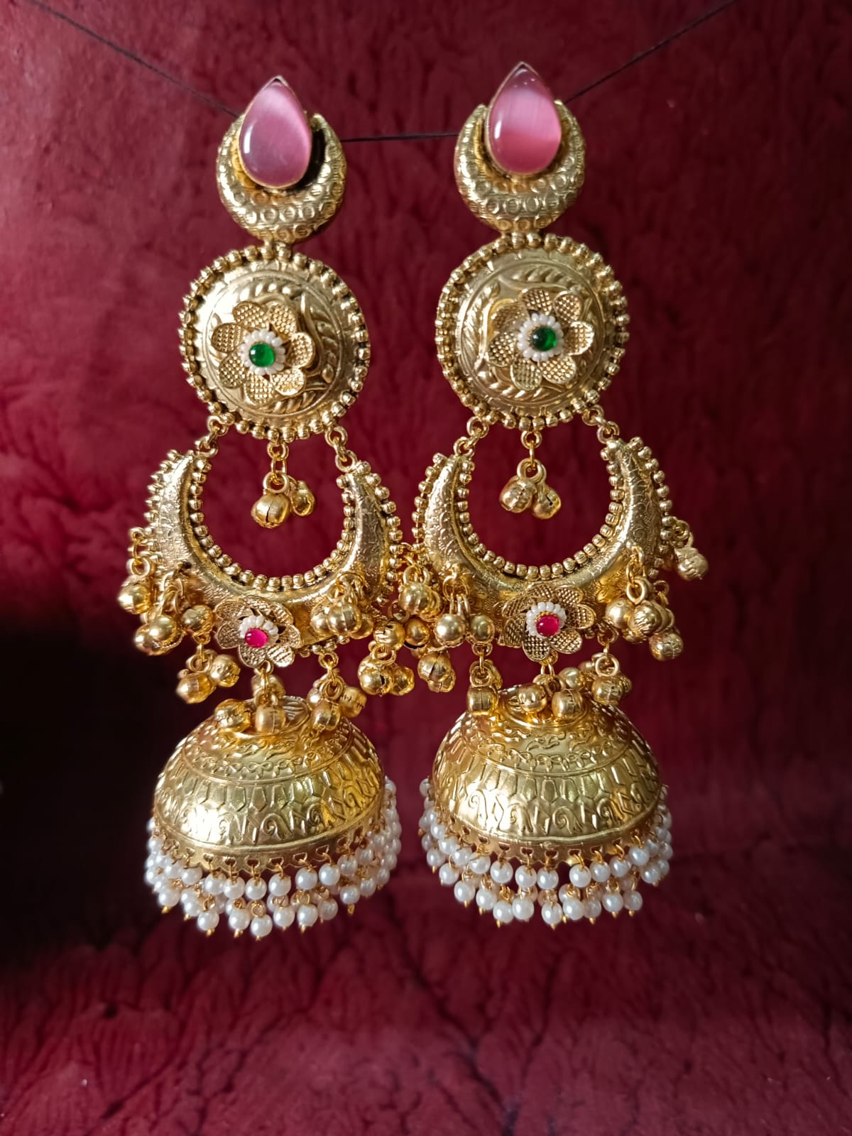 Traditional Gold Plated Brass Chandbali Jhumka Earrings