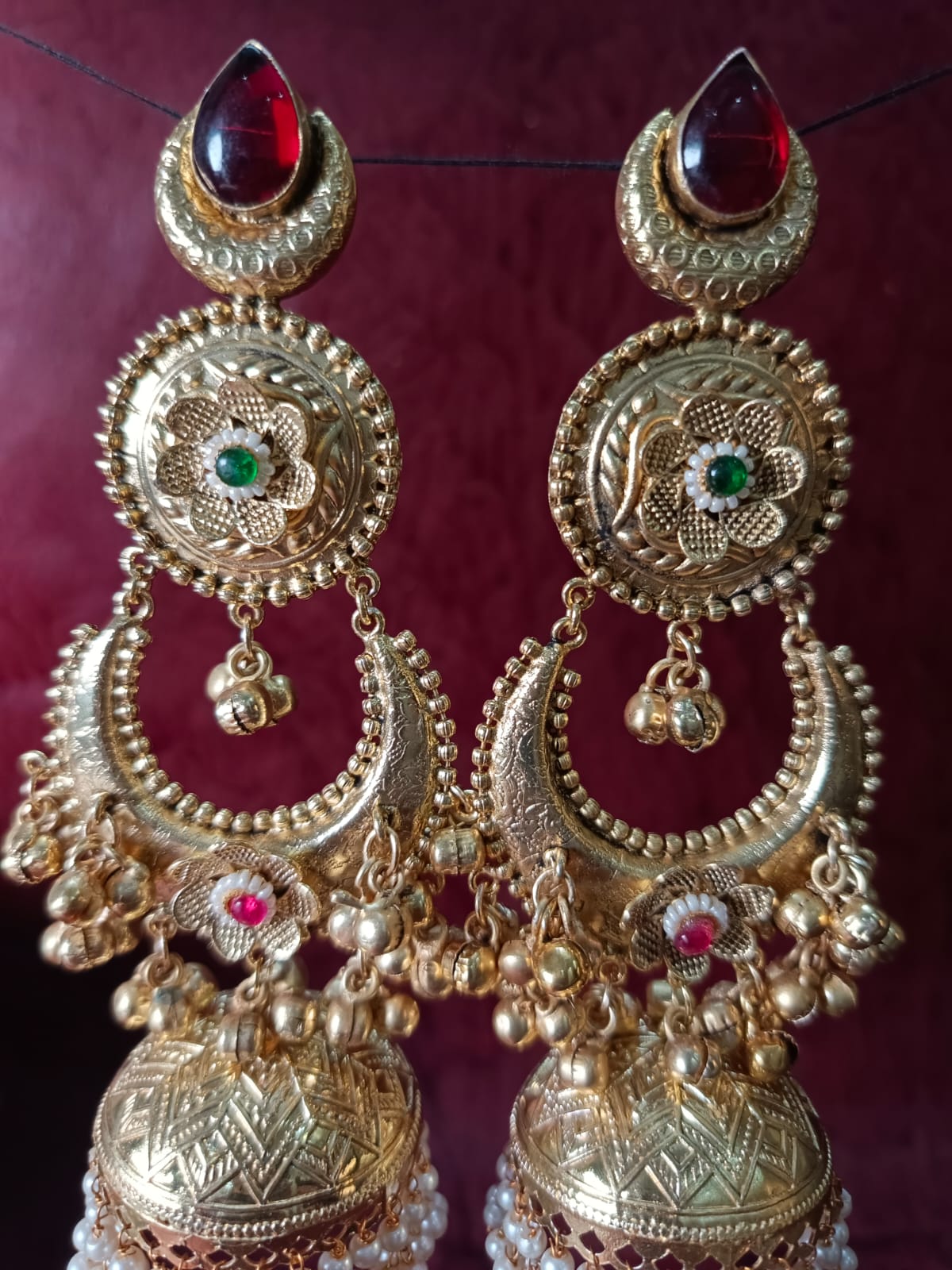 Traditional Gold Plated Brass Chandbali Jhumka Earrings