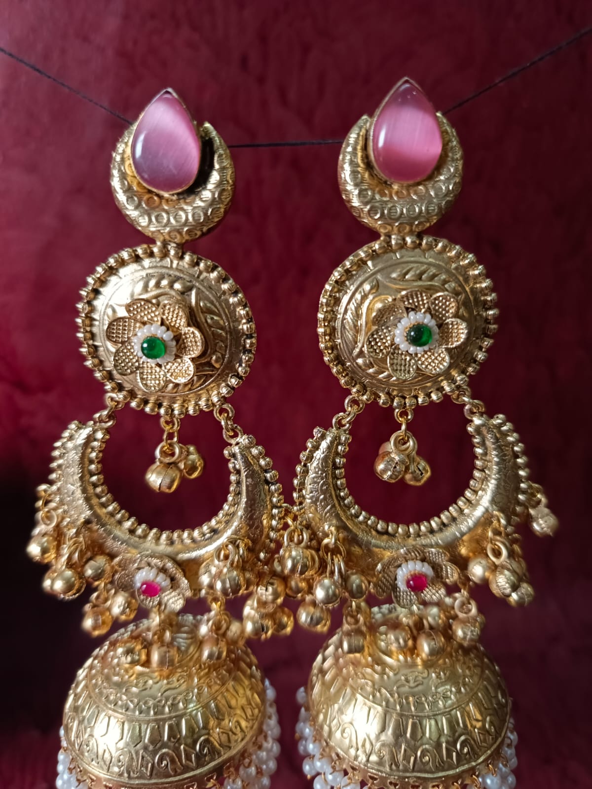 Traditional Gold Plated Brass Chandbali Jhumka Earrings