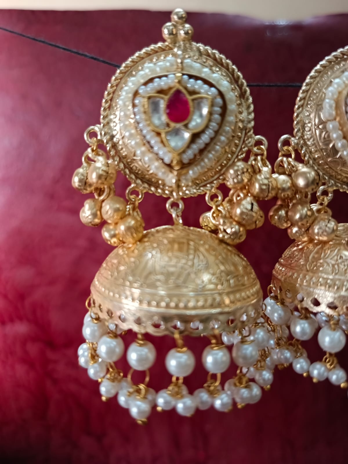Traditional Pachi Kundan Brass Jhumka Earrings