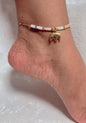 Anti tarnish Good Luck Elephant Gold & White Beaded Anklet