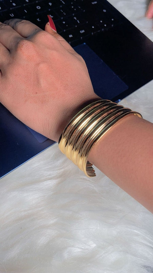 Anti tarnish Multi-Layered Golden Cuff Bracelet