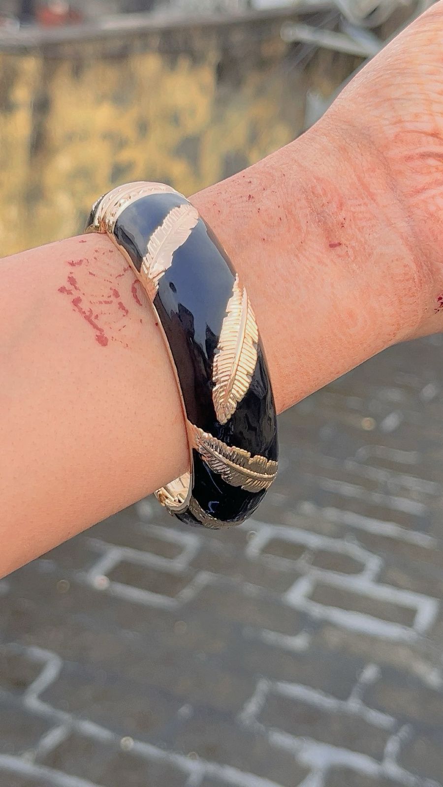 Striking Black & Gold Leaf Enamel Bangle