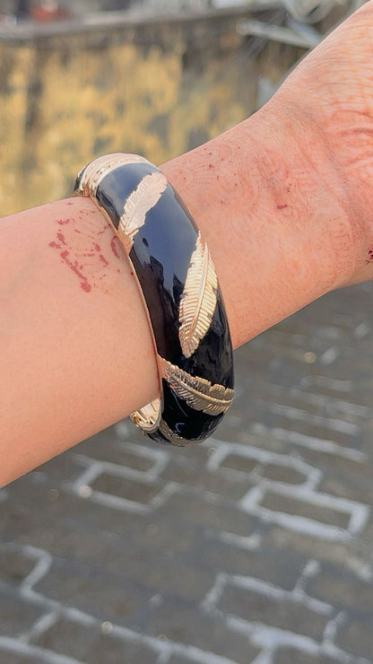 Striking Black & Gold Leaf Enamel Bangle