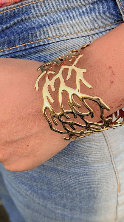 Anti tarnish Gold Abstract Coral Cuff Bracelet
