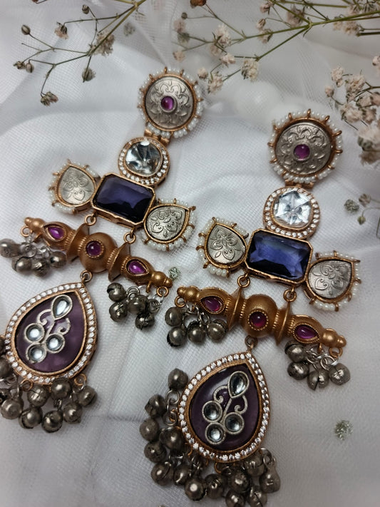 Ornate Multi-Stone & Kundan Dangle Earrings