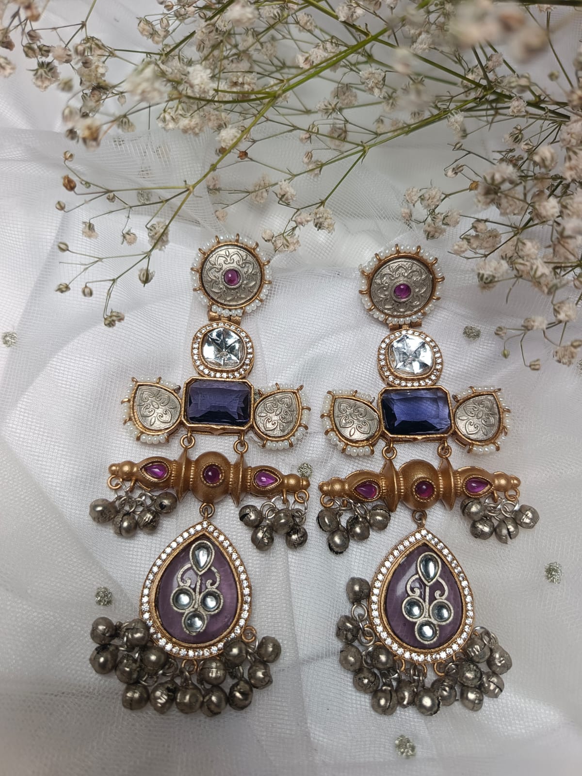 Ornate Multi-Stone & Kundan Dangle Earrings