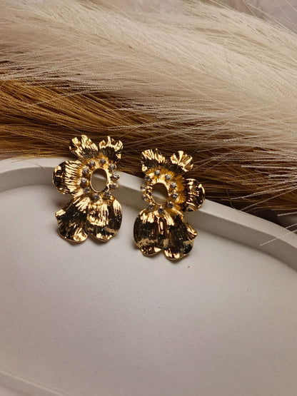 Anti tarnish Golden Floral Statement Earrings