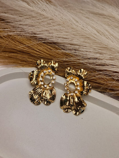 Anti tarnish Golden Floral Statement Earrings