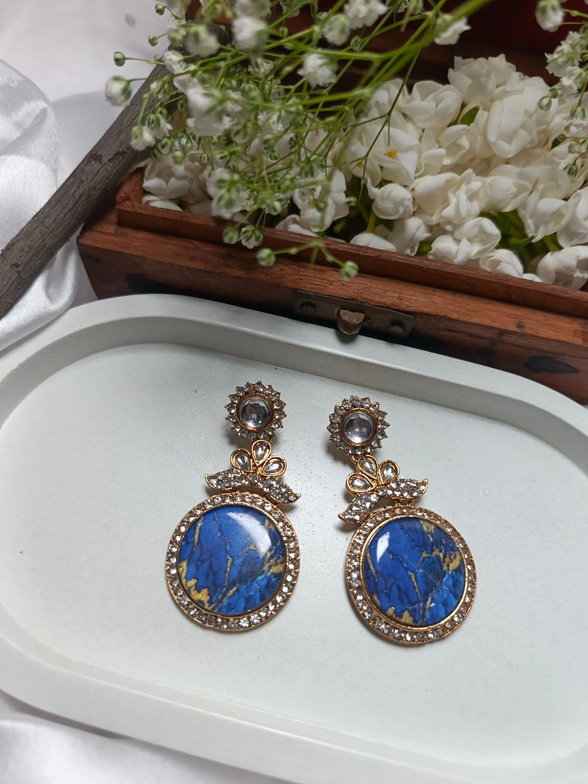 Stylish Blue and Gold Dangler Earrings