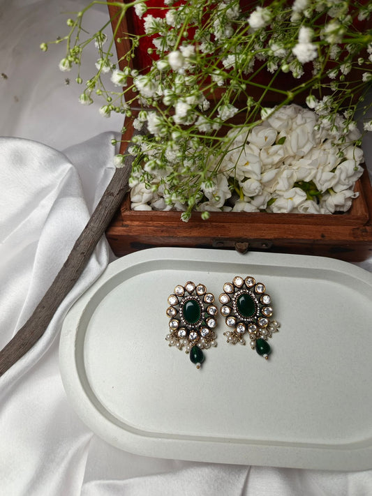 Regal Green Stone Stud Earrings