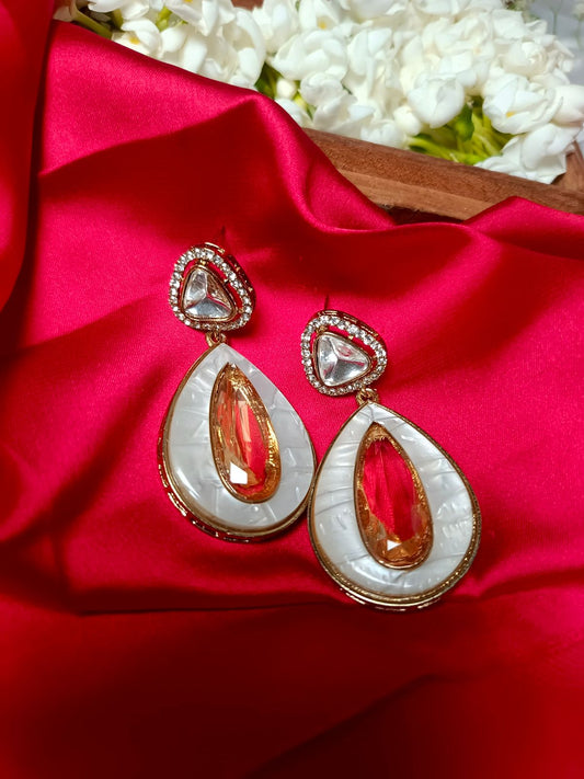 Chic Mother of Pearl and Crystal Dangler Earrings