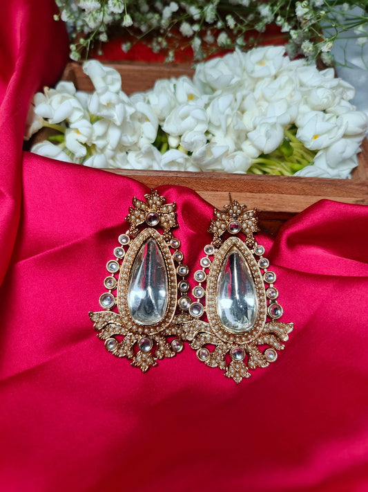 Traditional Kundan and Pearl Dangler Earrings