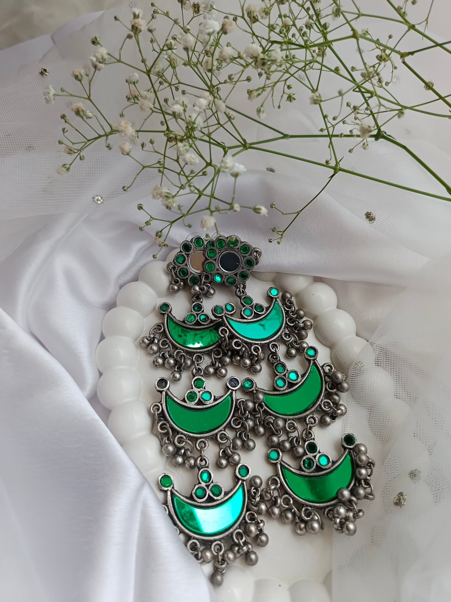 Oxidised Mirror & Drop Earrings