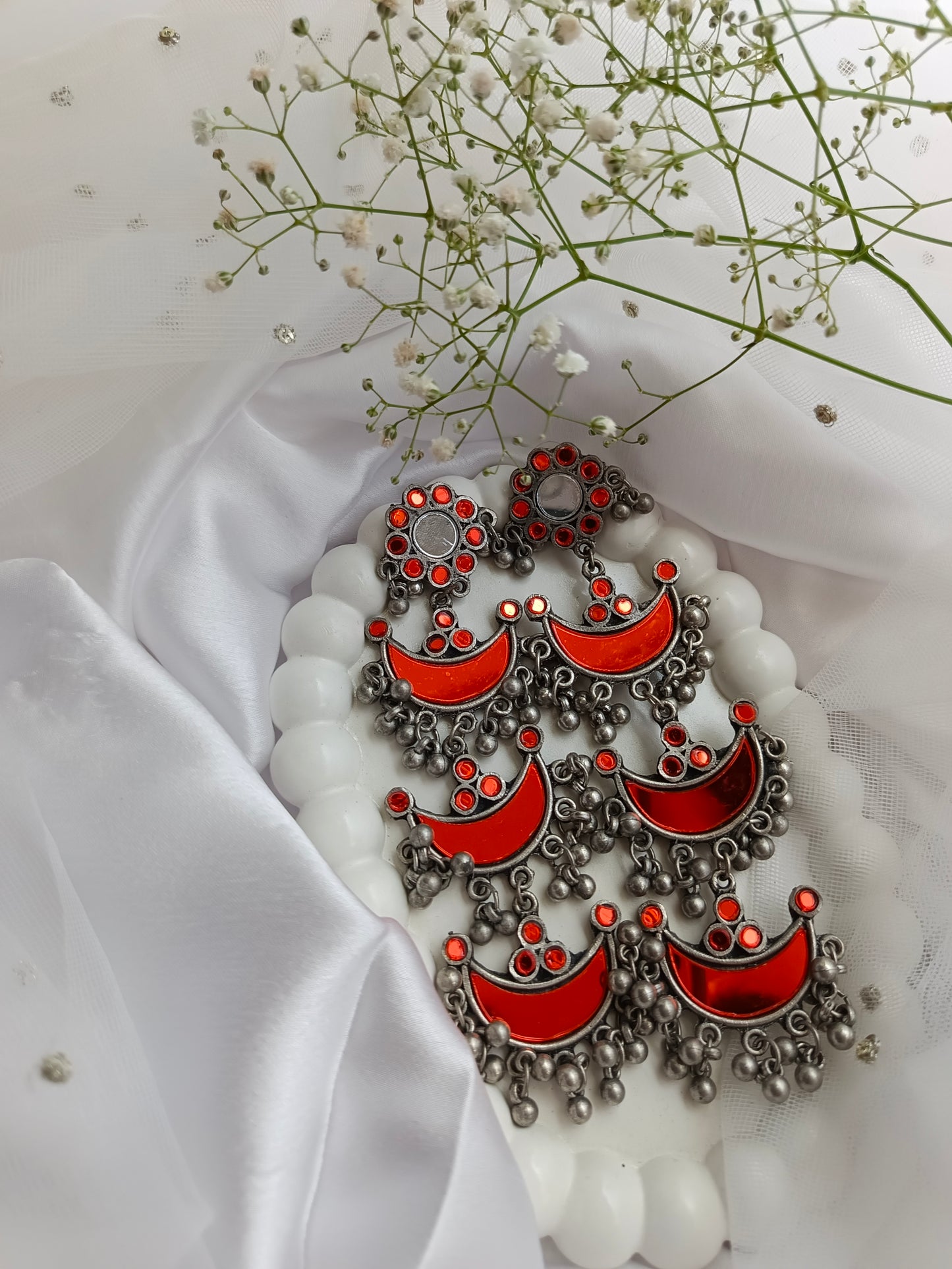 Oxidised Mirror & Drop Earrings