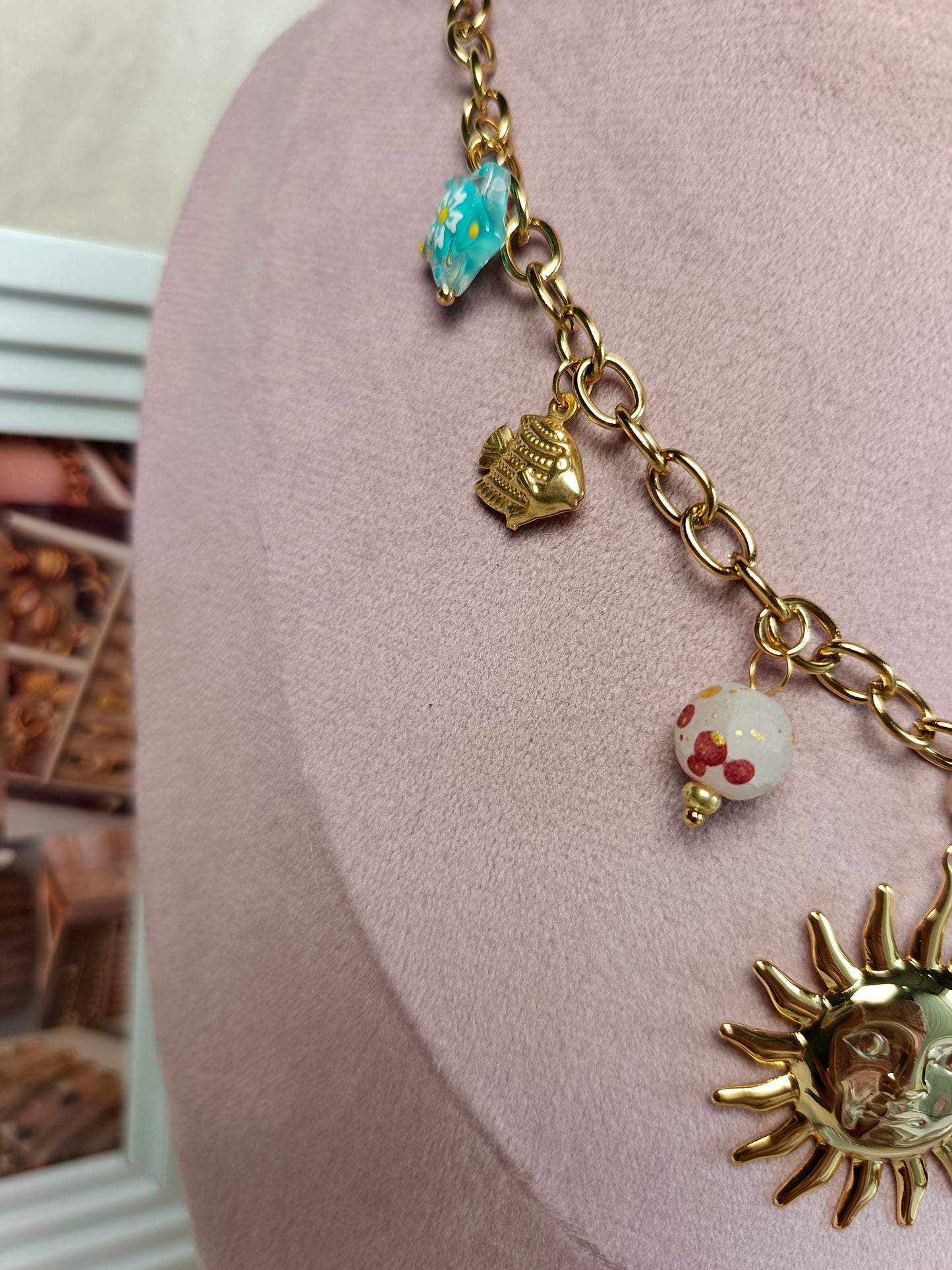 Anti tarnish Golden Sun & Eclectic Charm Necklace