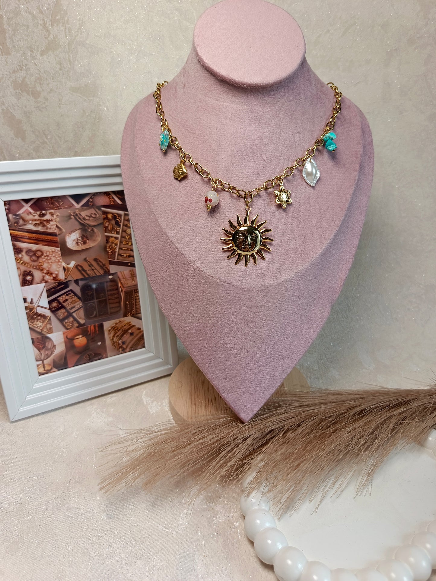 Anti tarnish Golden Sun & Eclectic Charm Necklace