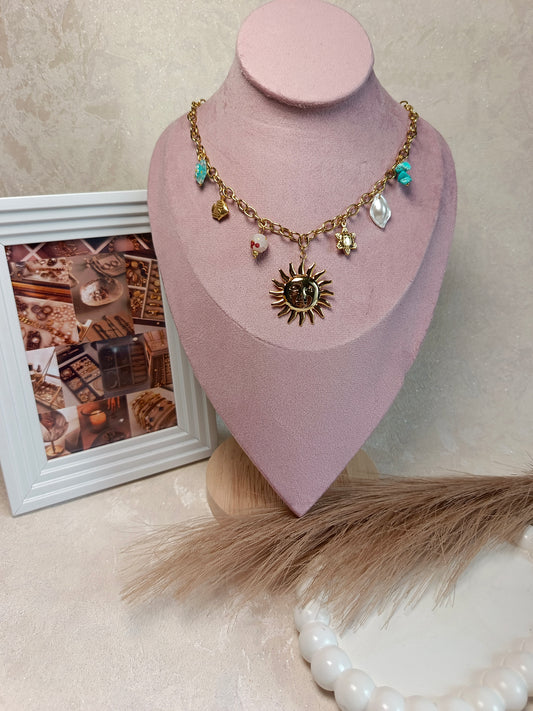 Anti tarnish Golden Sun & Eclectic Charm Necklace