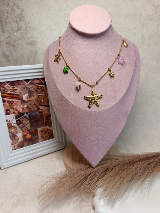 Anti tarnish Golden Starfish & Coastal Charm Necklace