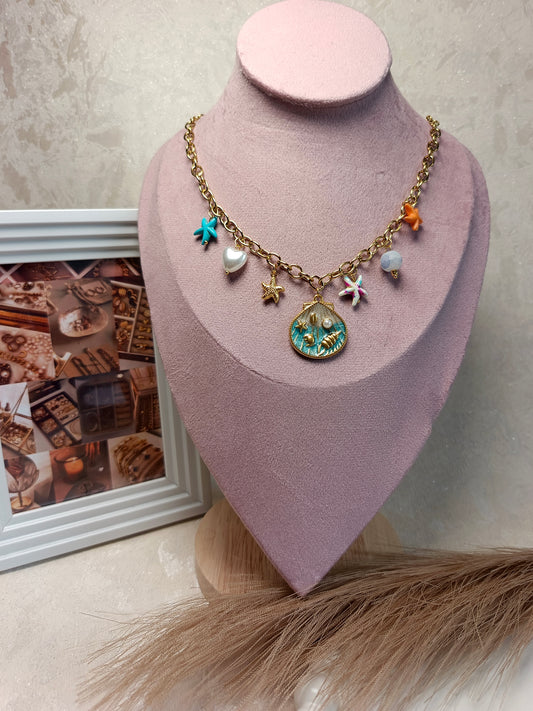 Anti tarnish Ocean's Treasure Enamel Seashell Necklace