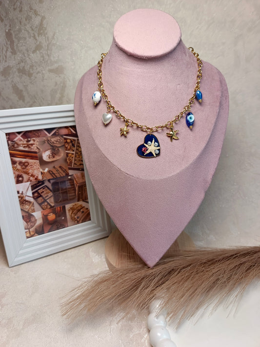 Anti tarnish Coastal Protector Enamel Heart Necklace