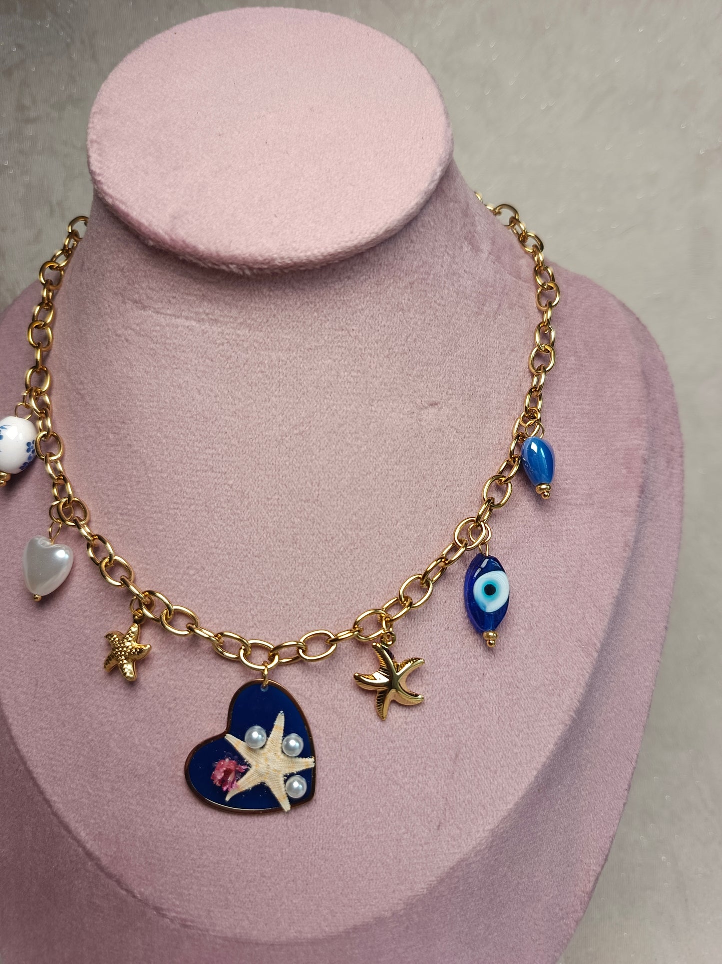 Anti tarnish Coastal Protector Enamel Heart Necklace