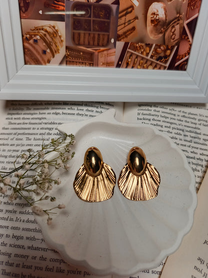 Anti tarnish Vintage-Inspired Gold Fan anti tarnish Drop Earrings | Statement Piece