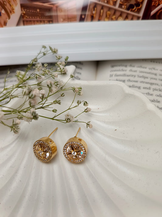Timeless Crystal Halo anti tarnish Stud Earrings | Gold-Toned