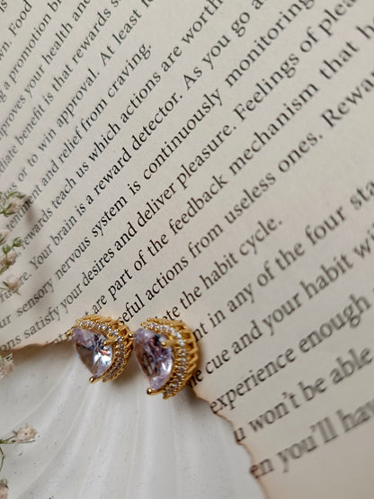Romantic Crystal Heart anti tarnish Stud Earrings | Gold-Toned
