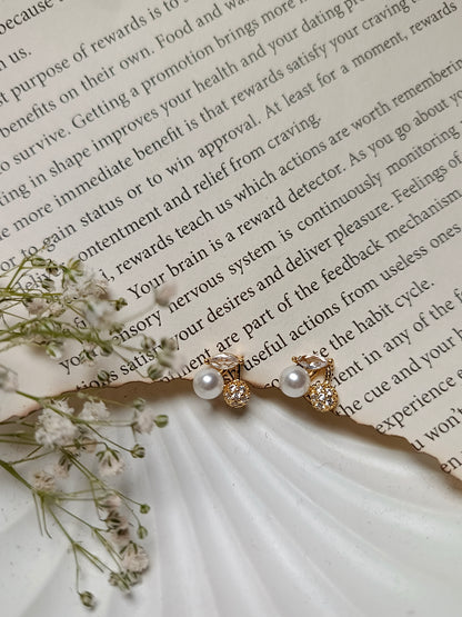 Elegant Pearl & Crystal anti tarnish Drop Earrings | Gold-Toned