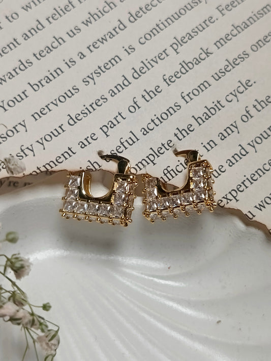 Dazzling Square Crystal anti tarnish Hoop Earrings | All-Over Sparkle