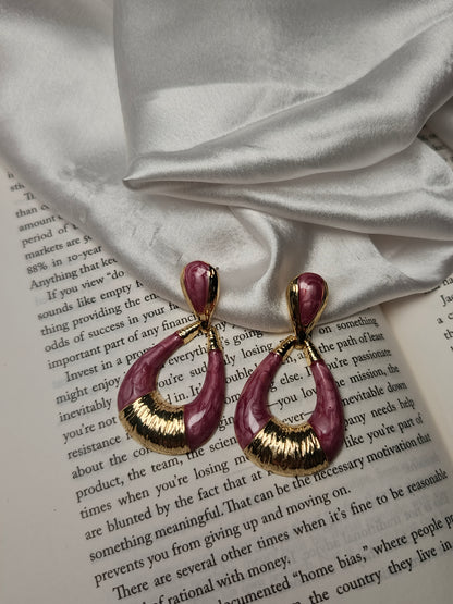 Bold Two-Tone Marbled Drop Earrings | Pink & Gold