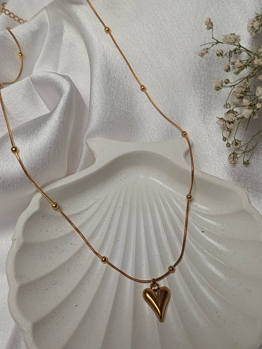 Anti tarnish Dainty Puffy Heart Gold Necklace