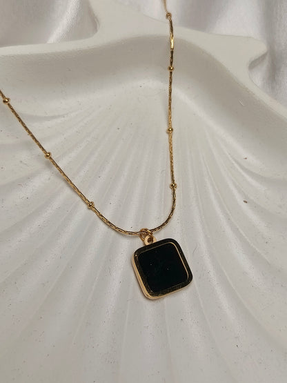 Minimalist Black Square Gold Necklace