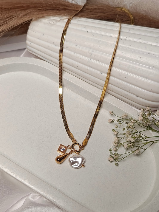 Anti tarnish Modern Elegance Herringbone Necklace with Charm Cluster