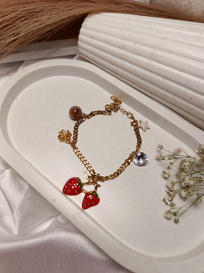Playful Strawberry Charm Bracelet