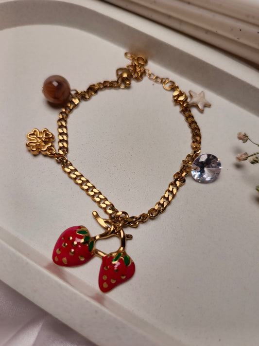 Playful Strawberry Charm Bracelet